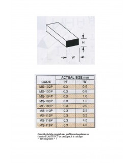 10 profilés en polystyrène blanc (MS-0416P) de section rectangulaire - 1,00 x 4,00 x 250mm ( 501165 )