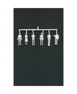 1 femme et 5 hommes en tenue de ville en polystyrène blanc moulé - échelle : 1/50 ( 608119 )